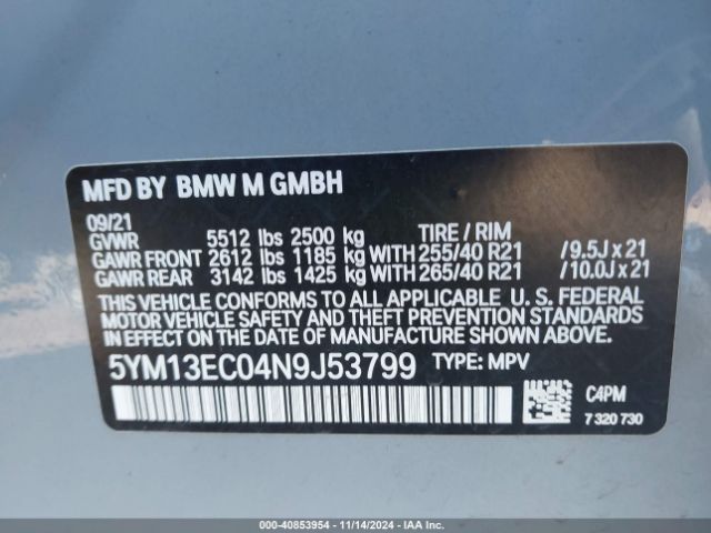 5YM13EC04N9J53799 BMW X3 M