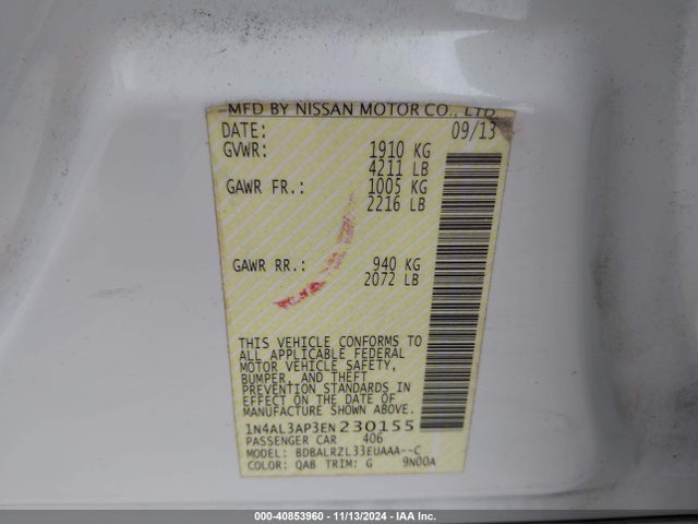 Nissan Altima 2.5 S 2014 1N4AL3AP3EN230155 Image 9