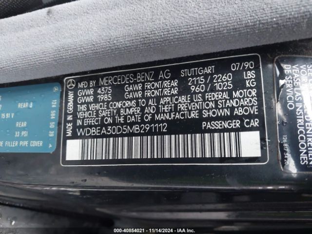1991 MERCEDES-BENZ 300 WDBEA30D5MB291112 Photo 8
