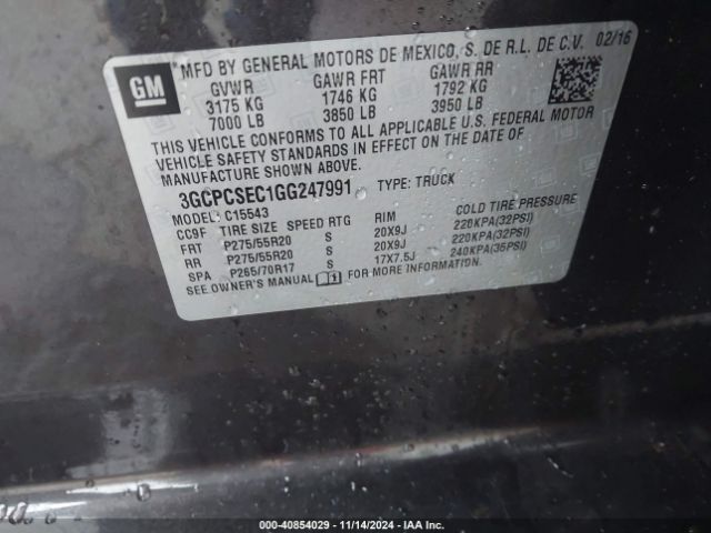 3GCPCSEC1GG247991 Chevrolet Silverado 1500 1lz