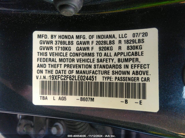 Honda k20c2 2020 19XFC2F62LE024451 Image 25