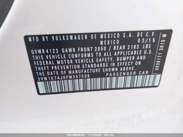 3VW1K7AJ0FM307508 Volkswagen Jetta 2.0l S