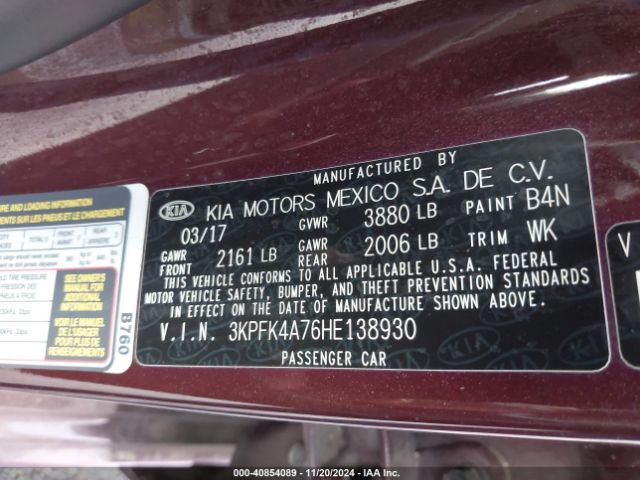 3KPFK4A76HE138930 KIA FORTE LX
