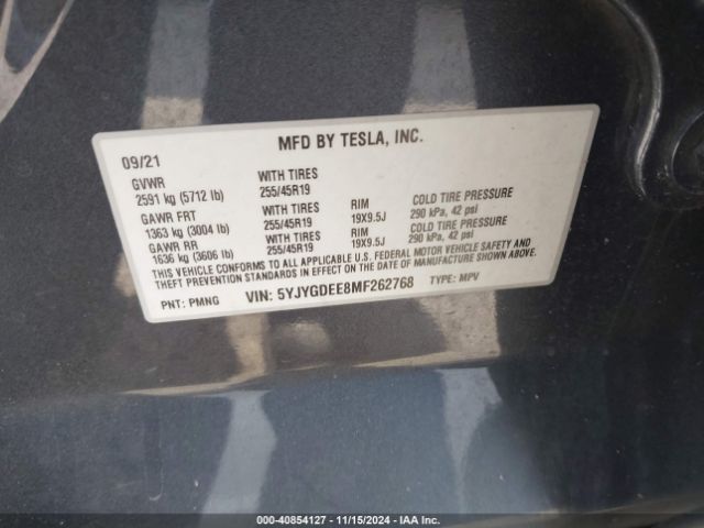 5YJYGDEE8MF262768 Tesla Model Y Long Range Dual Motor All-wheel Drive