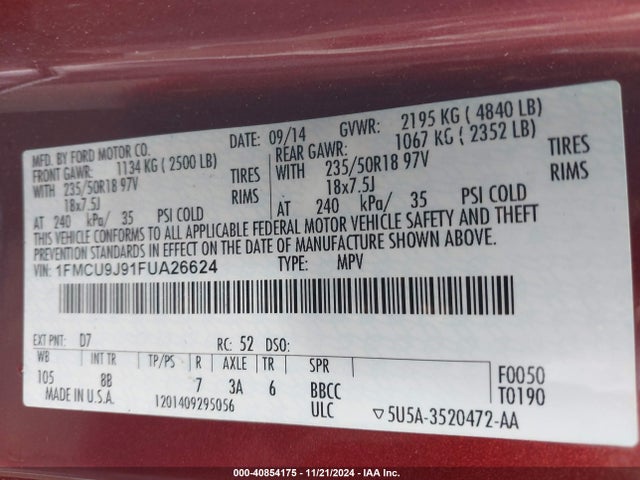 1FMCU9J91FUA26624 Ford Escape Titanium