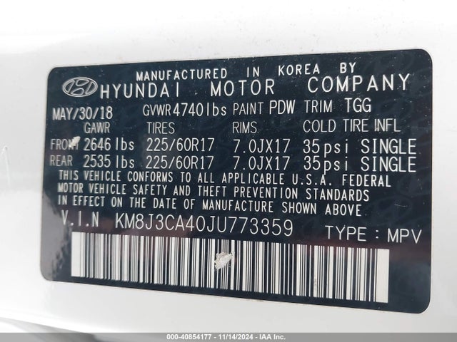Hyundai TUCSON SEL 2018 KM8J3CA40JU773359 Image 9