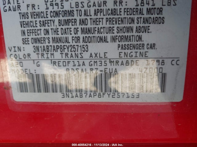 Nissan SENTRA SR 2015 3N1AB7AP8FY257153 Image 9