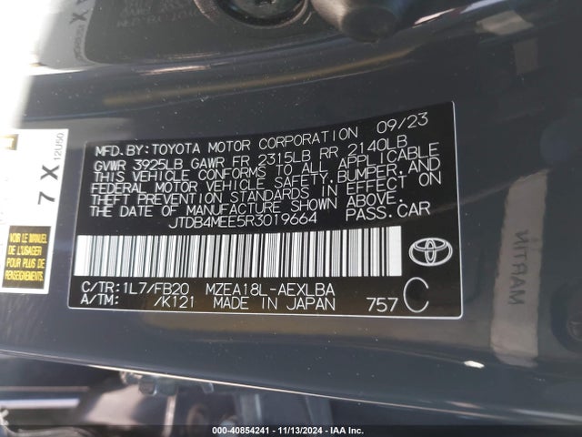Toyota COROLLA LE 2024 JTDB4MEE5R3019664 Image 9