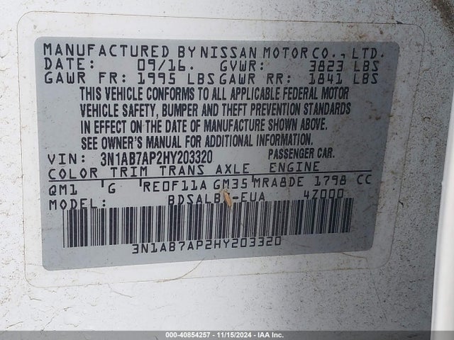Nissan SENTRA S 2017 3N1AB7AP2HY203320 Image 9