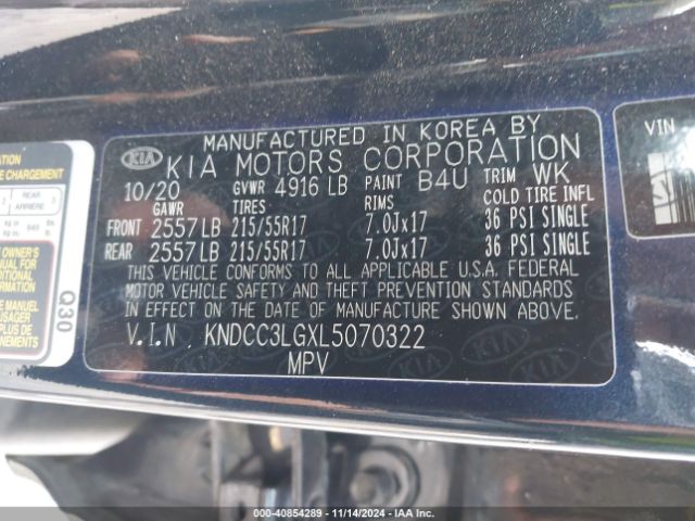 KNDCC3LGXL5070322 KIA Niro Ev Ex