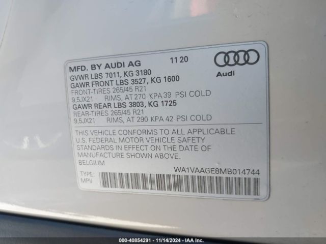 WA1VAAGE8MB014744 Audi E-tron Prestige Quattro
