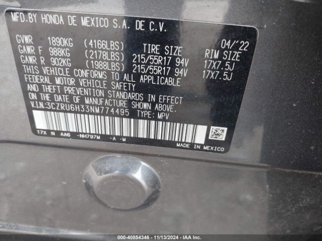 3CZRU6H33NM774495 Honda Hr-v Awd Lx