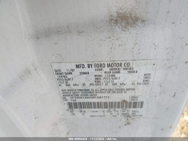 2008 FORD F-150 1FTRW12WX8FA81773 Photo 8