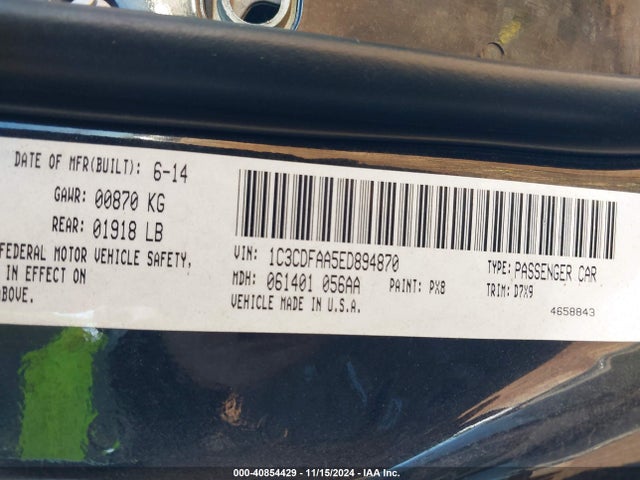 1C3CDFAA5ED894870 Dodge DART SE