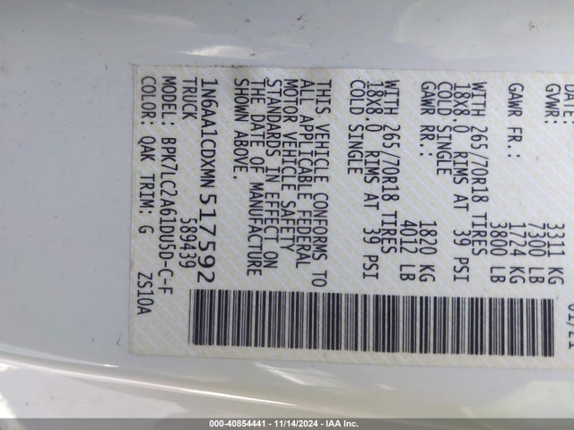 Nissan Titan Sv 4x4 2021 1N6AA1CDXMN517592 Image 9