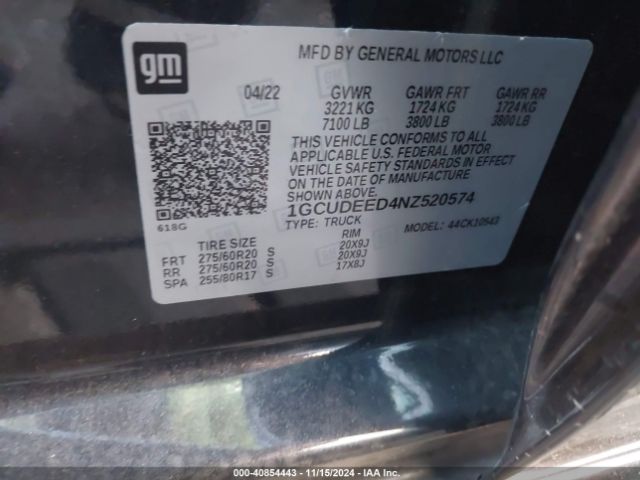 1GCUDEED4NZ520574 Chevrolet Silverado 1500 4wd  Short Bed Rst