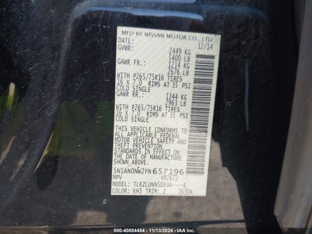 Nissan Xterra Pro-4x 2015 5N1AN0NW2FN657196 Image 9