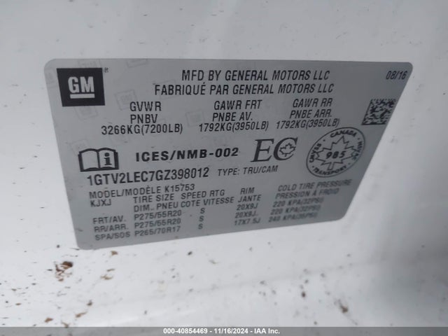1GTV2LEC7GZ398012 GMC SIERRA 1500