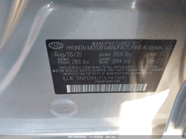 Hyundai ELANTRA SEL 2020 5NPD84LF0LH613681 Image 9