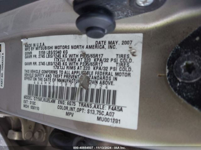 2007 MITSUBISHI ENDEAVOR 4A4MM31S07E077724 Photo 8