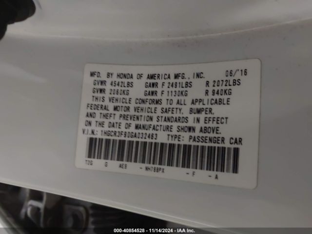 1HGCR3F90GA032463 Honda Accord Touring