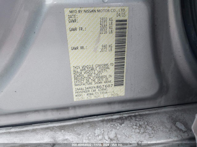 Nissan Altima 2.5 Sl 2015 1N4AL3AP6FN867607 Image 9