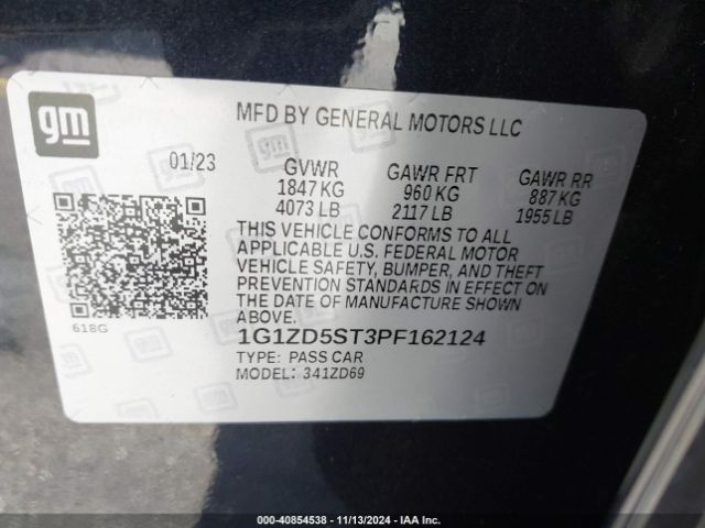 1G1ZD5ST3PF162124 Chevrolet Malibu Fwd 1lt