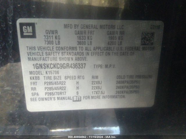 1GNSKCKC9GR436337 Chevrolet Tahoe Ltz