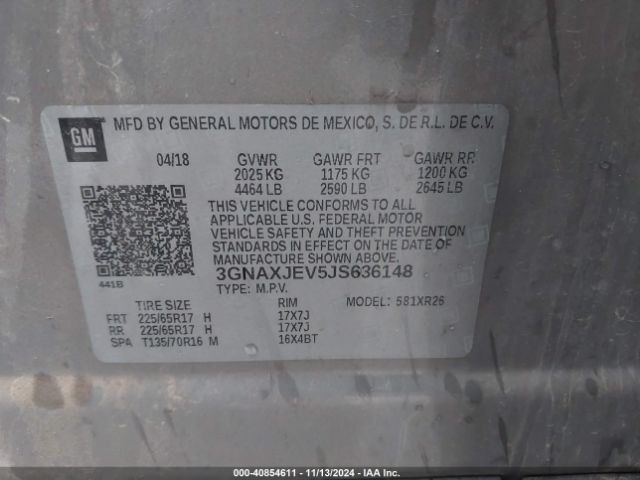3GNAXJEV5JS636148 Chevrolet EQUINOX LT