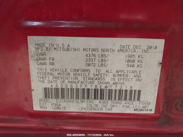 2011 MITSUBISHI GALANT 4A32B3FF7BE017218 Photo 8