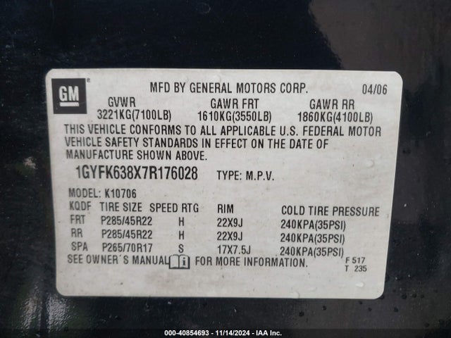2007 CADILLAC ESCALADE 1GYFK638X7R176028 Photo 8