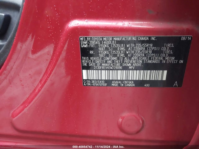 2T3DFREV4EW229096 Toyota Rav4 Limited