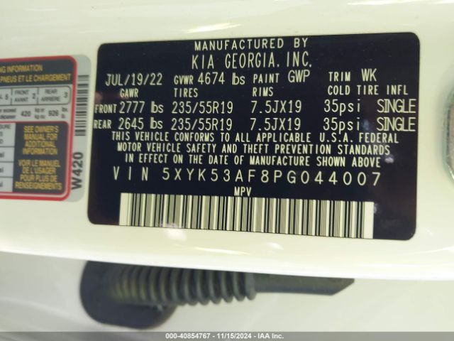 5XYK53AF8PG044007 KIA Sportage Sx-prestige