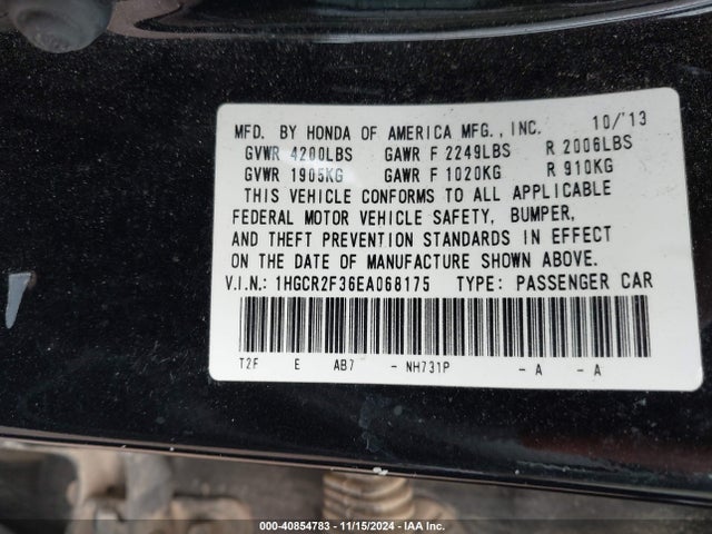 Honda ACCORD LX 2014 1HGCR2F36EA068175 Image 9