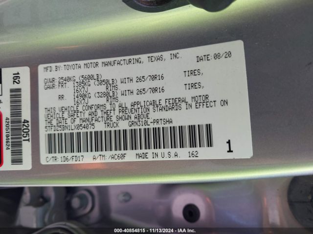5TFDZ5BN1LX054075 Toyota Tacoma Trd Off-road