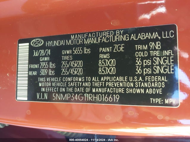 5NMP34G11RH016619 Hyundai Santa Fe Hybrid Limited