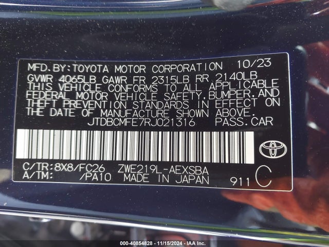 Toyota Corolla Hybrid Se 2024 JTDBCMFE7RJ021316 Image 9