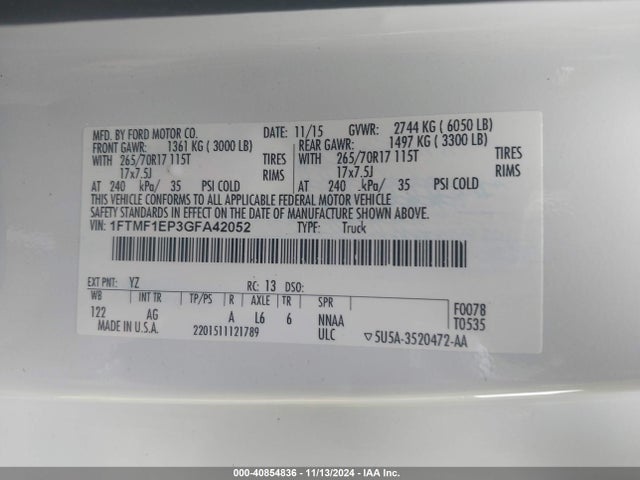 Ford F-150 Xl 2016 1FTMF1EP3GFA42052 Image 9