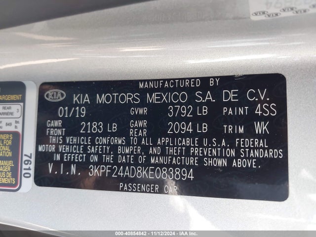 KIA Forte Lxs 2019 3KPF24AD8KE083894 Image 9