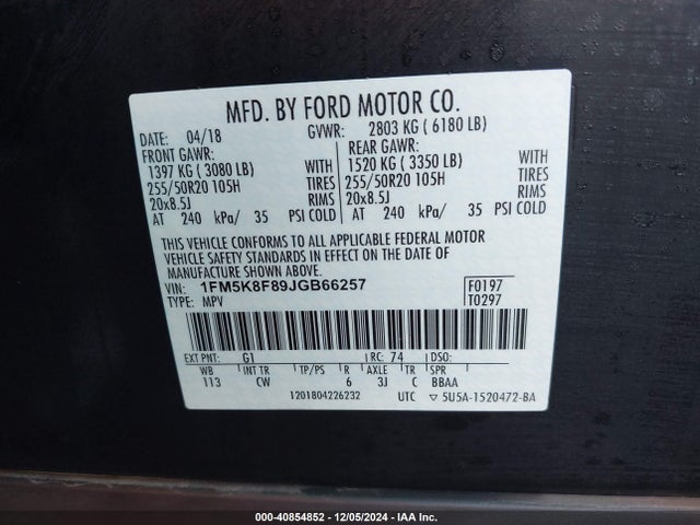Ford Explorer Limited 2018 1FM5K8F89JGB66257 Image 9
