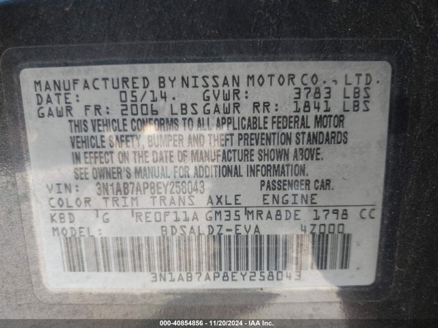 Nissan SENTRA SV 2014 3N1AB7AP8EY258043 Image 9