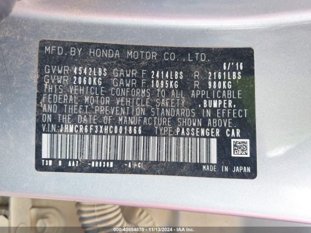 JHMCR6F3XHC001866 Honda ACCORD HYBRID