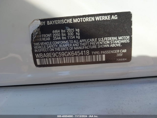 BMW 328I 2016 WBA8E9C59GK645418 Image 9
