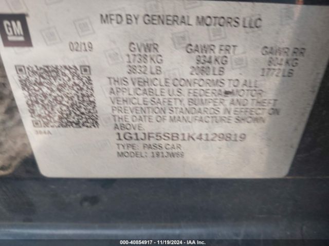1G1JF5SB1K4129819 Chevrolet Sonic Premier Auto