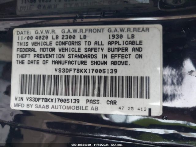 2001 SAAB 9-3 YS3DF78KX17005139 Photo 8