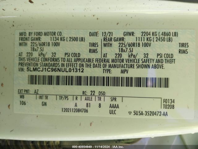 5LMCJ1C96NUL01312 Lincoln Corsair Standard
