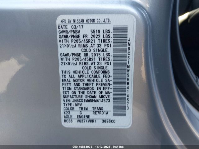 JN8CS1MW5HM414573 Infiniti QX70