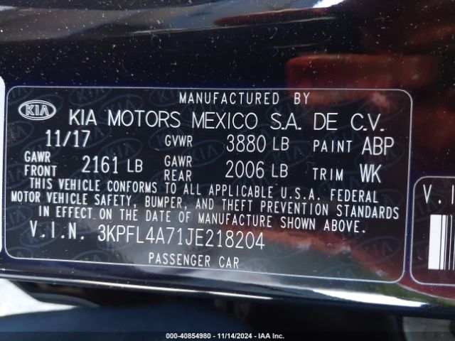 3KPFL4A71JE218204 KIA FORTE S