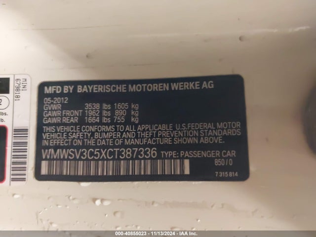 2012 MINI COOPER S WMWSV3C5XCT387336 Photo 8