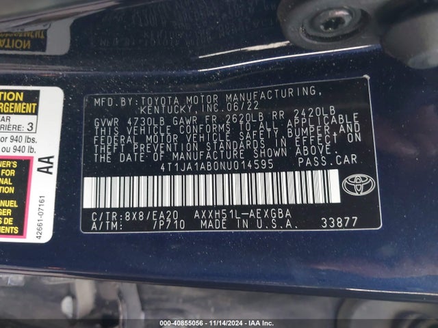 4T1JA1AB0NU014595 Toyota Avalon Xle Hybrid
